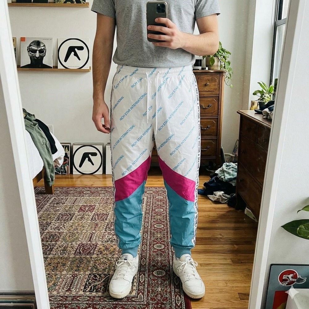 Rich Star XL Track Pants Mens White Teal‎ Good Colorblock Logo Joggers